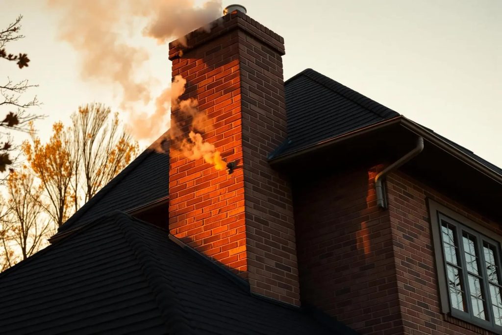 Brick chimney on a suburban home